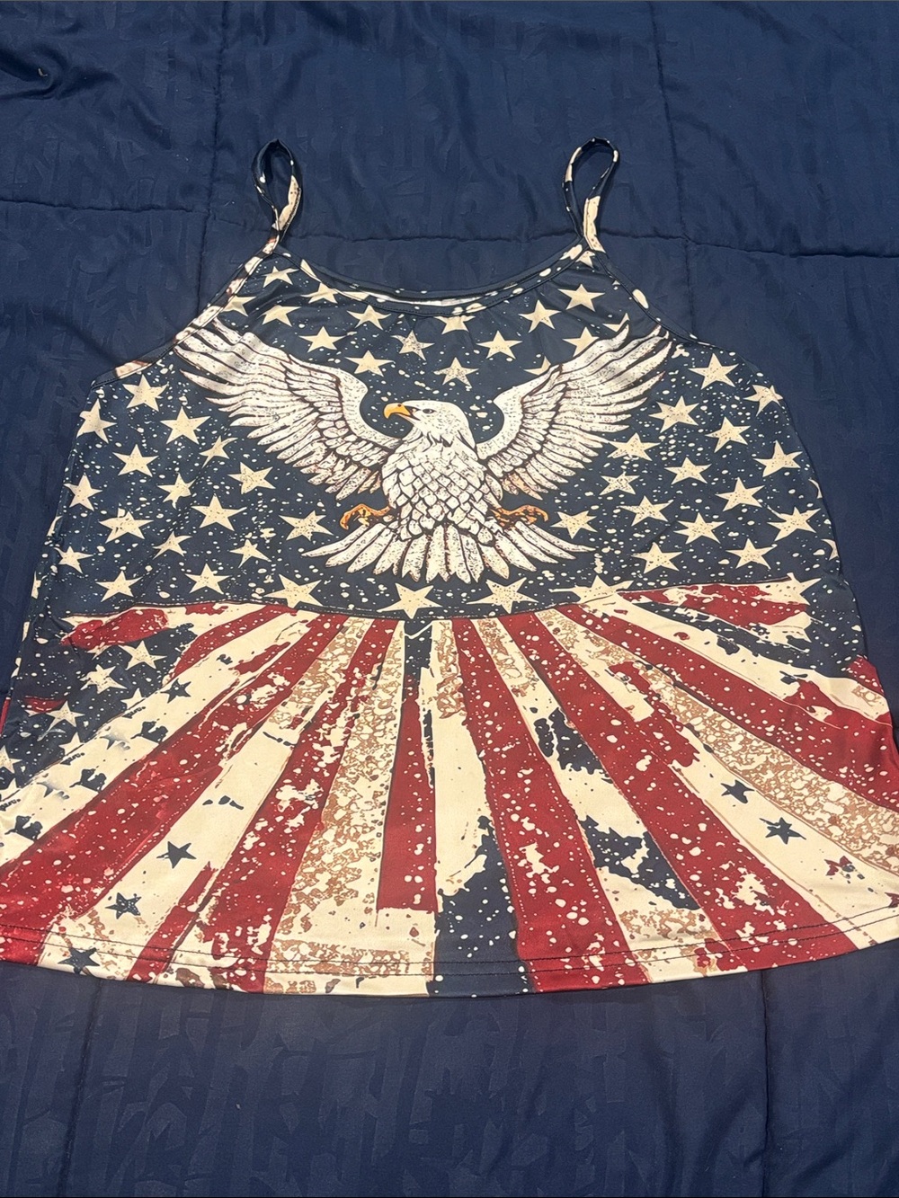 Patriotic Eagle Print Tank Top - Navy, Red & White